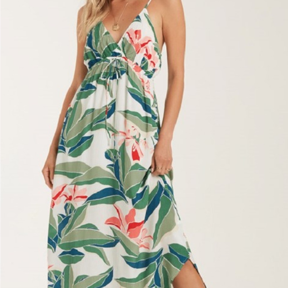 Tropical Leaf Print Maxi Dress